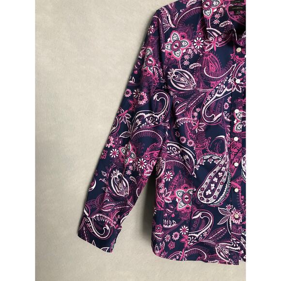 Talbots Women's Size 12 Non-Iron Perfect Shirt Overlaying Paisley - Picture 3 of 5